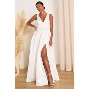Lulus Blissfully Beloved Ivory Backless A-Line Bow Maxi Dress Wedding Medium